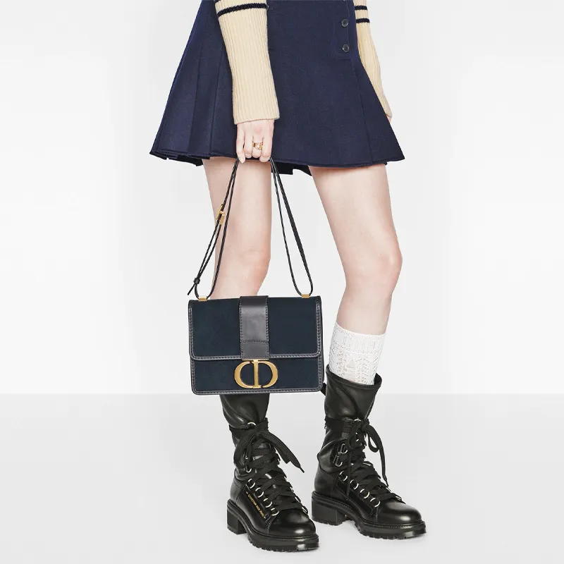 DIOR 30 Montaigne Suede Cow Leather Box Bag, Shoulder Bag, Crossbody Bag Regular Women's Blue-6