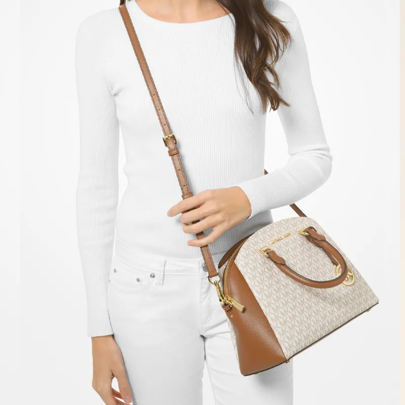 MICHAEL KORS Maxine Leather Dome Bag Handbag Shoulder Bag Crossbody Bag Medium Size Women's Vanilla White-2