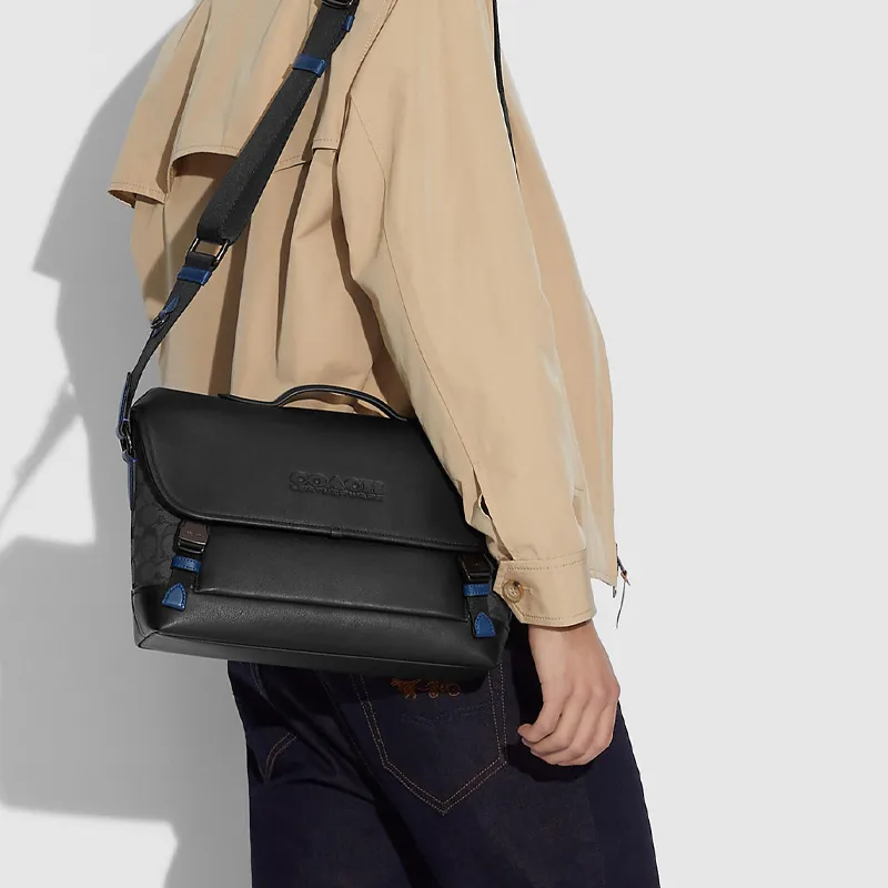 COACH League Canvas With Leather Messenger Bag, Shoulder Bag, Crossbody Bag Tubas Men's Black-5