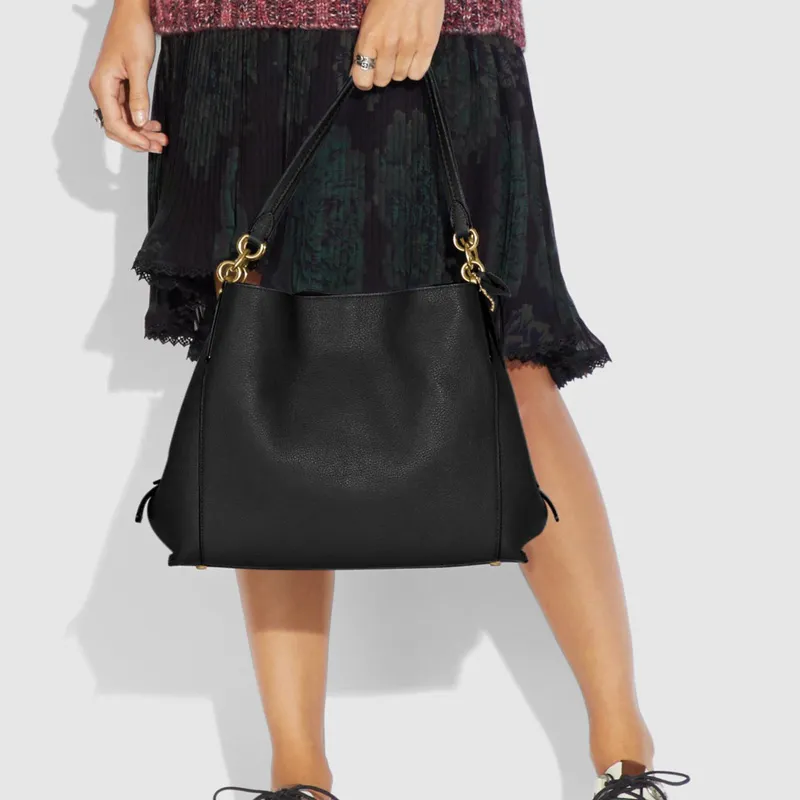 COACH Dalton Leather Handbag Large Size Women's Black-4