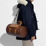 COACH Duffle Smooth Leather Handbag Shoulder Bag Crossbody Bag Travel Bag Large Size Women's Caramel Brown