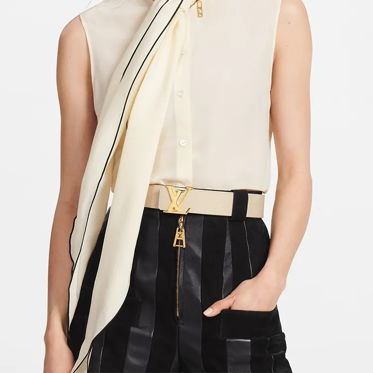 LOUIS VUITTON Initials Damier Azur Leather Belts Women's-4