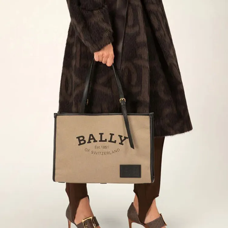 BALLY Nylon Canvas Bag Tote Bag Shopping Bag Shoulder Bag Handbag Women's Beige-4