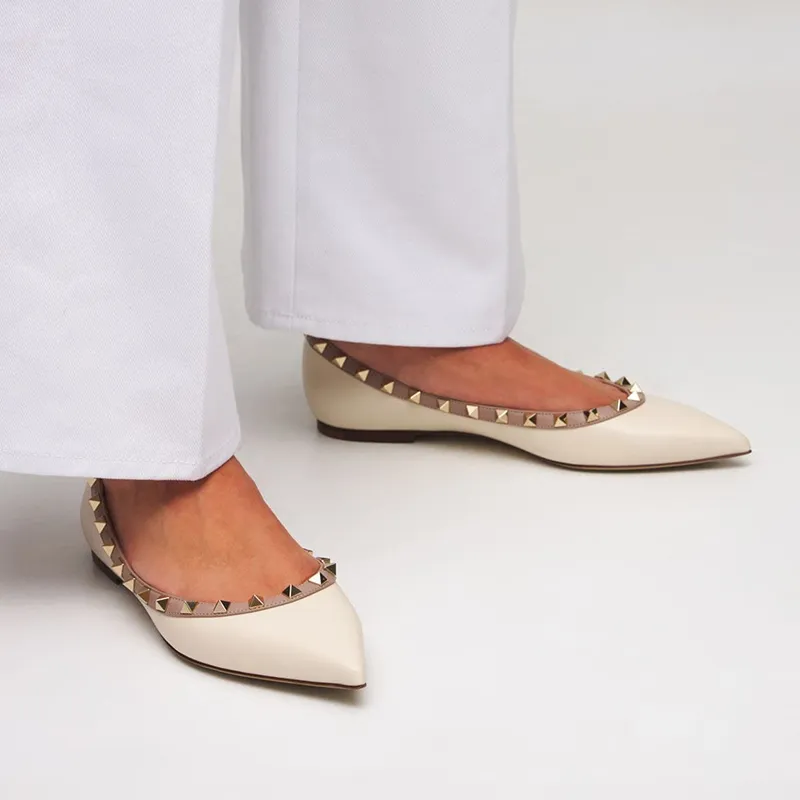 Valentino ROCKSTUD Casual Single Shoes Women's Ivory-5