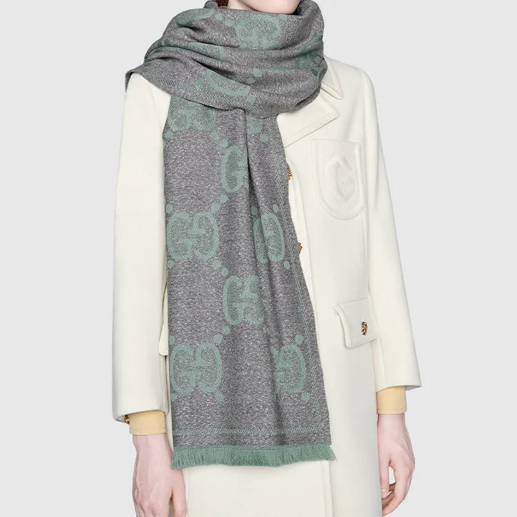 GUCCI Knit Scarves Unisex Gray Green-2