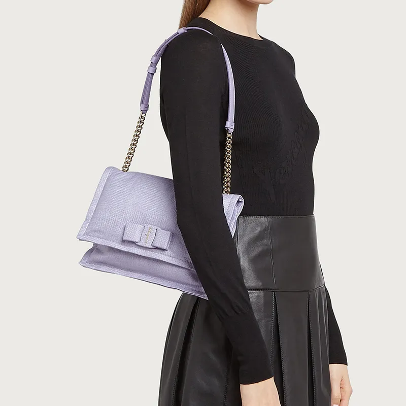 FERRAGAMO Viva Fabric Pillow Bag Shoulder Bag Crossbody Bag Small Size Women's Light Purple-4