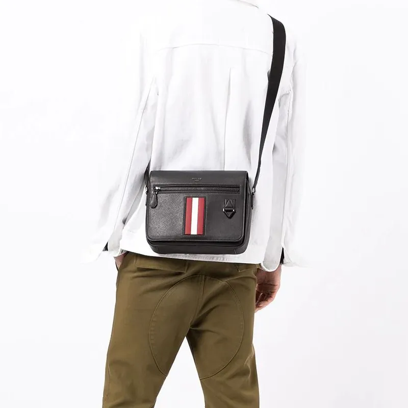 BALLY Leather Shoulder Bag, Crossbody Bag Men's Black-5