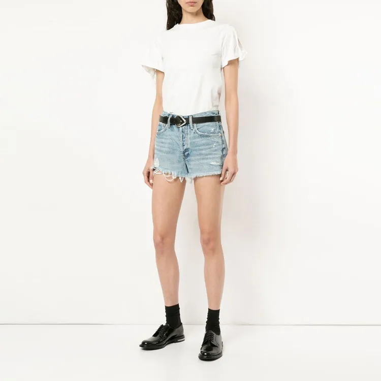 AGOLDE Distressed Buttoned Denim Shorts-1