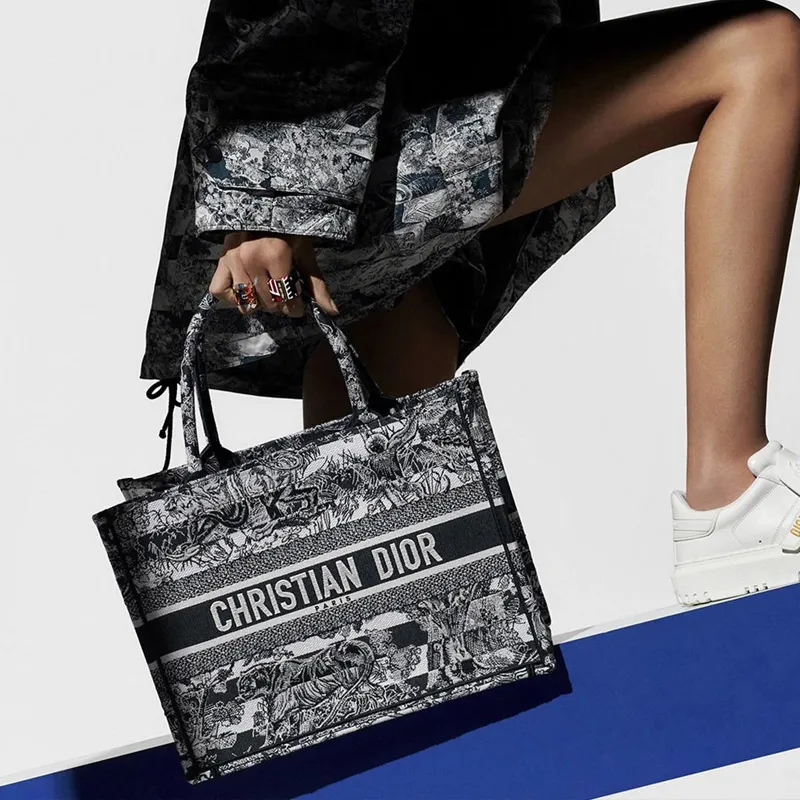 DIOR BookTote Embroidery Tote Bag Shopping Bag Handbag Medium Size Women's Navy-4
