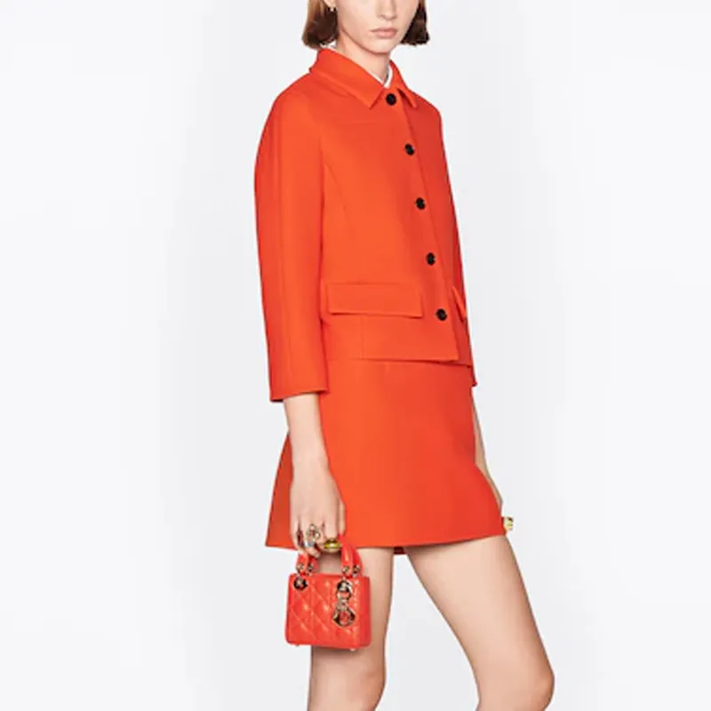 DIOR Lady Dior Sheepskin Shoulder Bag Crossbody Bag Handbag Mini Women's Bright Orange-6