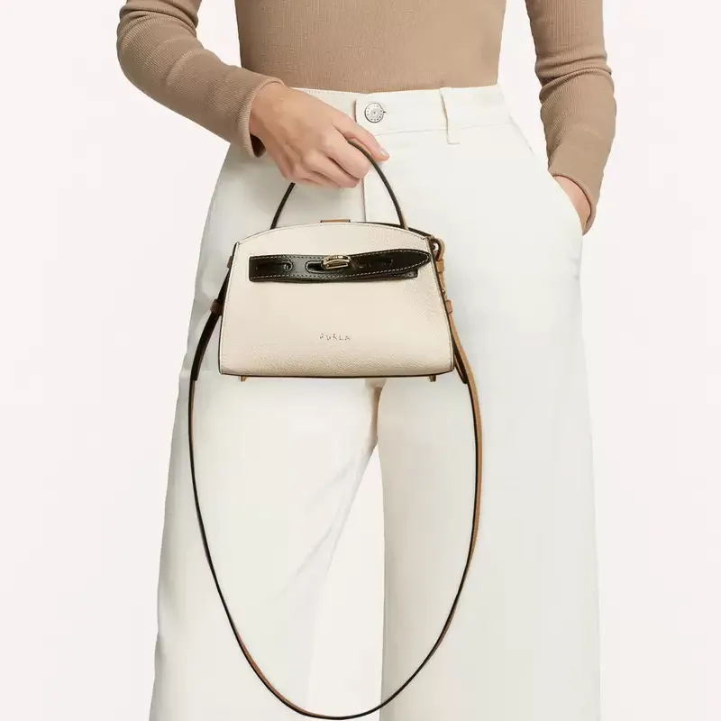 Furla Margherita Collection Multicolor Grained Leather Handbag Shoulder Bag Crossbody Bag Mini Women's Ecru & Black-4