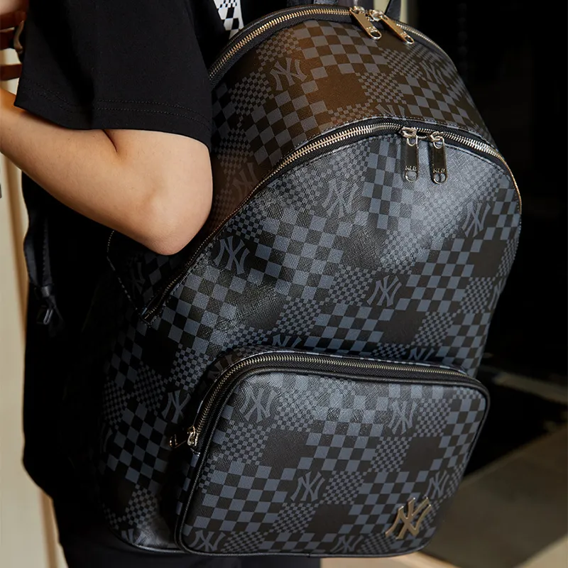 MLB Polyurethane Backpack Unisex Black Gold-4