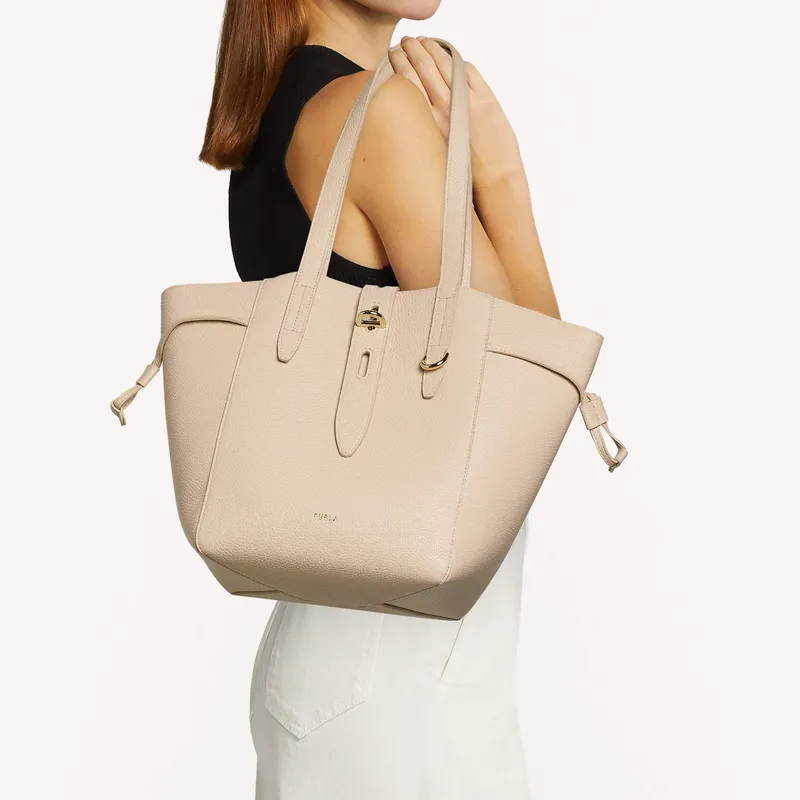 Furla Net Collection Grain Calfskin Handbag Medium Size Women's Light Yellow-4