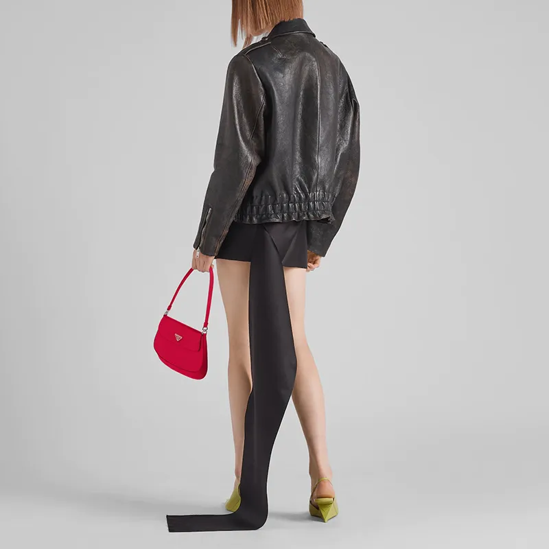 PRADA Leather Crescent Bag Shoulder Handbag Women's Scarlet-4