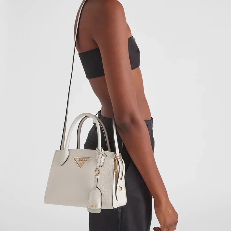 PRADA Saffiano Smooth Leather Shoulder Bag Crossbody Bag Handbag Women's White-3