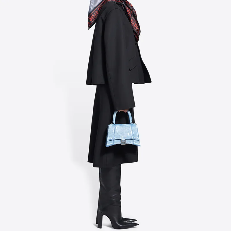 Balenciaga Washable Denim Hourglass Bag Shoulder Bag Crossbody Bag Handbag Small Size Women's Blue-5