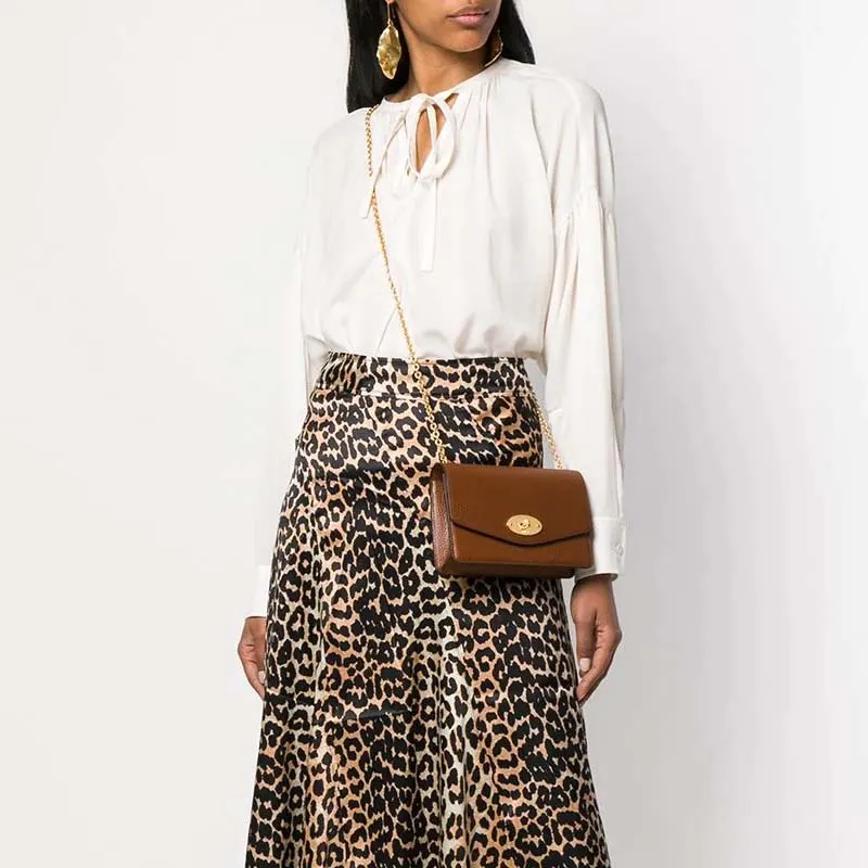 Mulberry Cow Leather Shoulder Bag Women's Brown-4