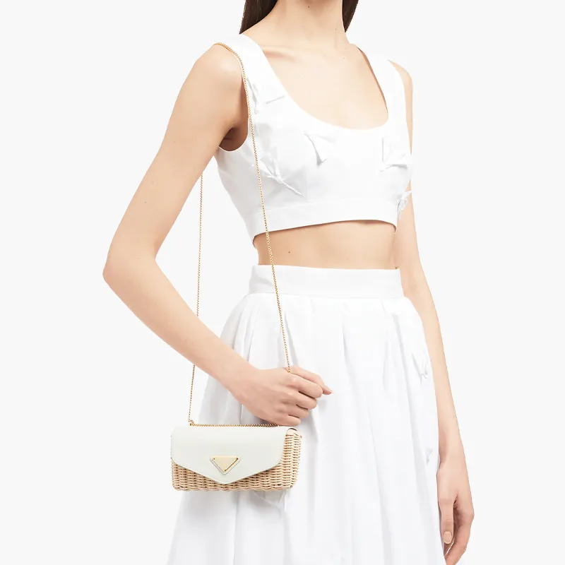 PRADA Leather Shoulder Bag Crossbody Bag Mini Women's Tan/White-5
