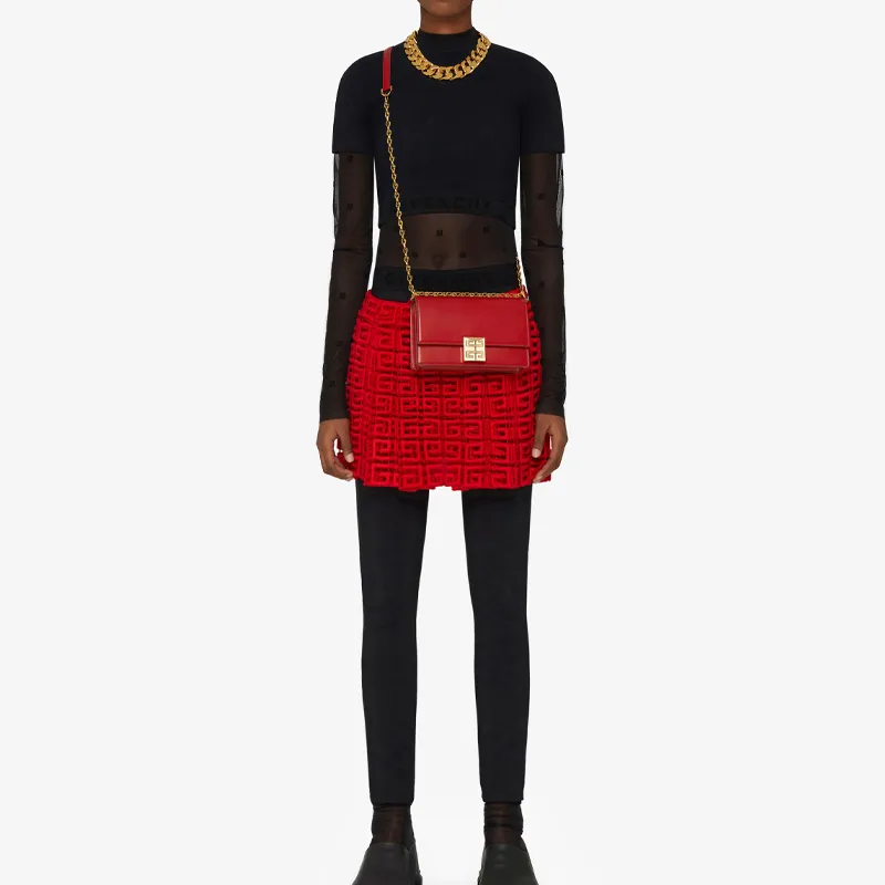 GIVENCHY 4G Calfskin Chain Bag Shoulder Bag Crossbody Bag Medium Size Women's Red-4