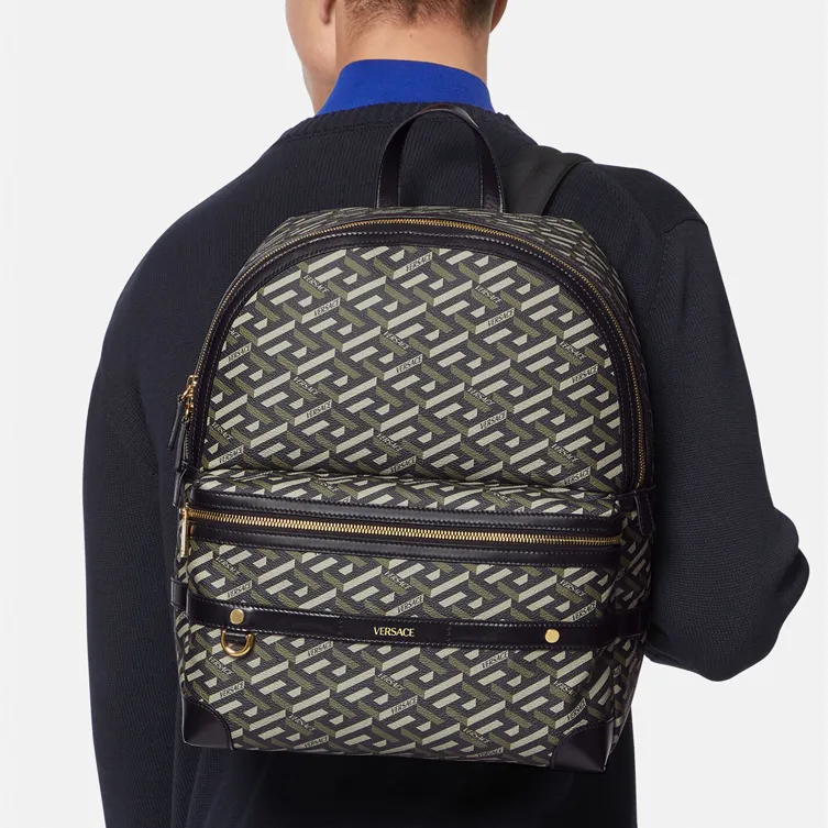 VERSACE Cow Leather Backpack Men's Black-4