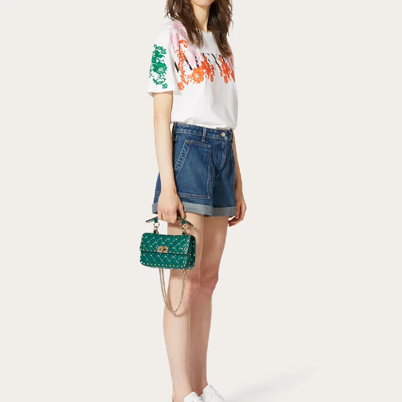 Valentino ROCKSTUD SPIKE Soft Sheep Leather Handbag Shoulder Bag Crossbody Bag Small Size Women's Green-3