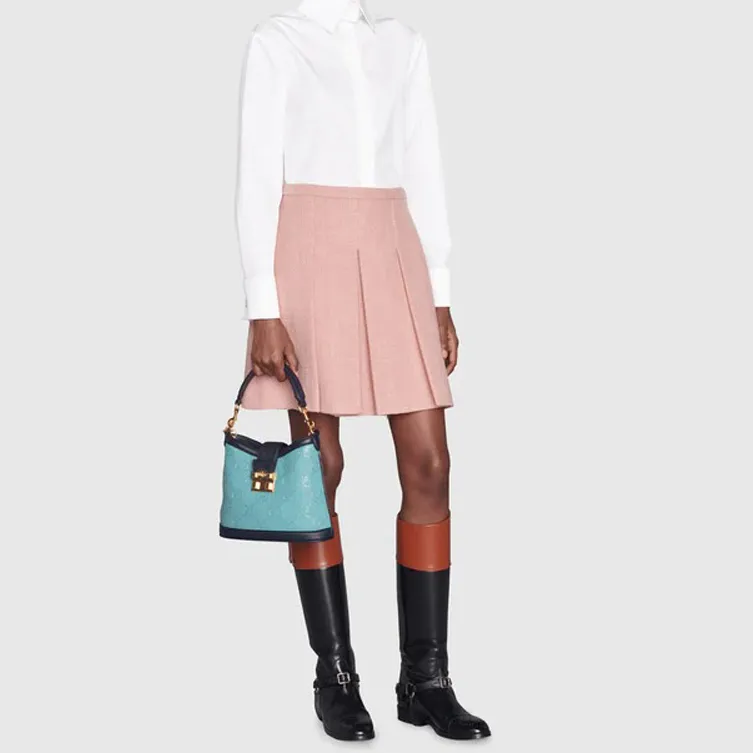 GUCCI Leather Shoulder Bag Small Size Women's Blue-8