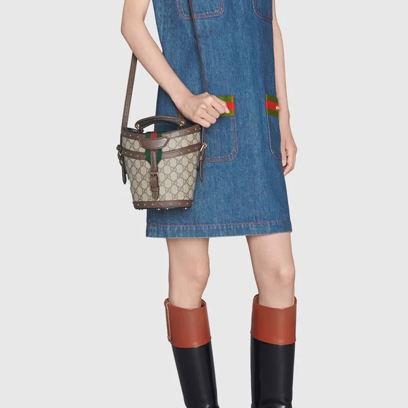 GUCCI Leather Hats & Caps Box Bag Bucket Bag Crossbody Bag Shoulder Bag Mini Unisex Ebony & Brown-8