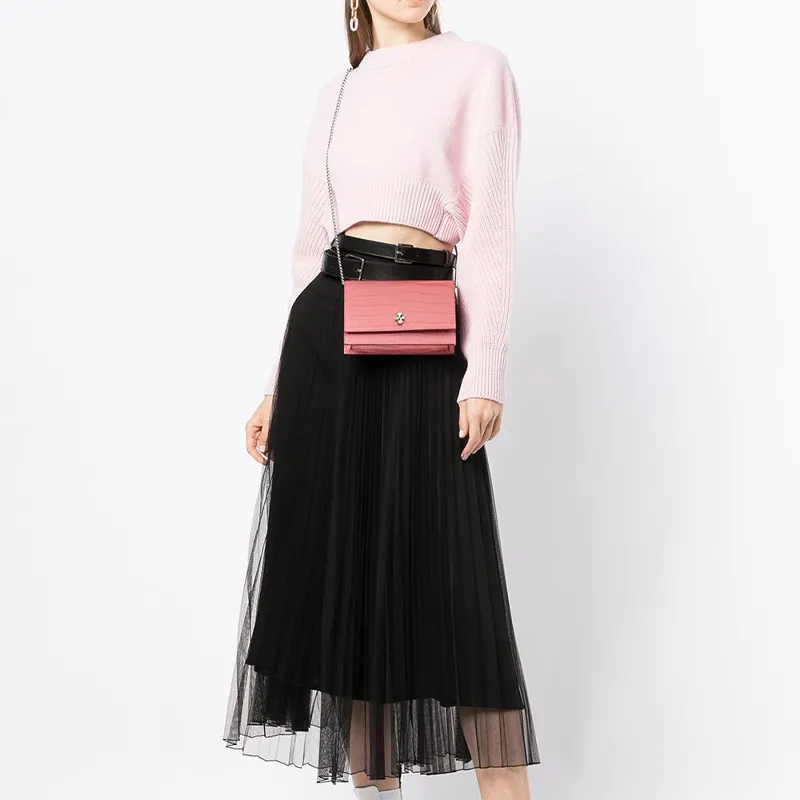 Alexander McQueen Crocodile Pattern Embossed Leather Shoulder Bag Women's Pink-2