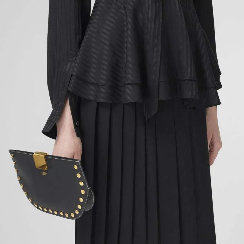 Burberry Olympia Leather Crescent Moon Clutch Women's Black-4