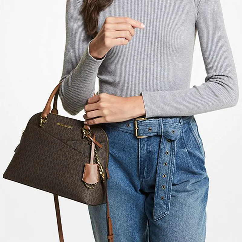 MICHAEL KORS Jet Set Canvas With Leather Dome Bag, Shoulder Bag, Crossbody Bag, Handbag Medium Size Women's Dark Brown-3