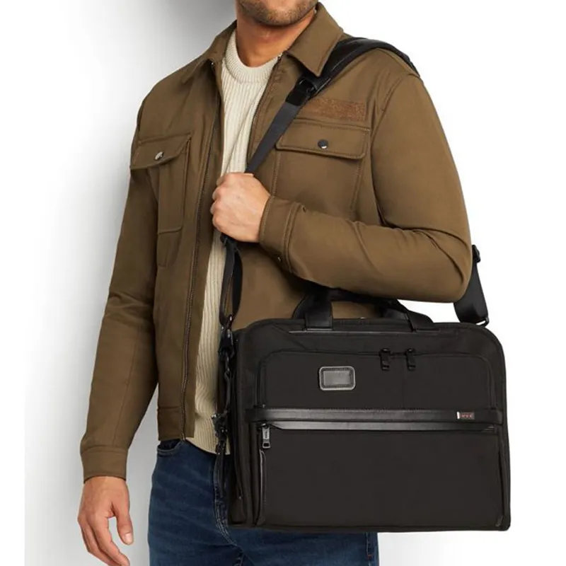 TUMI Alpha 3 Elastic Nylon Briefcase Men's Black-5