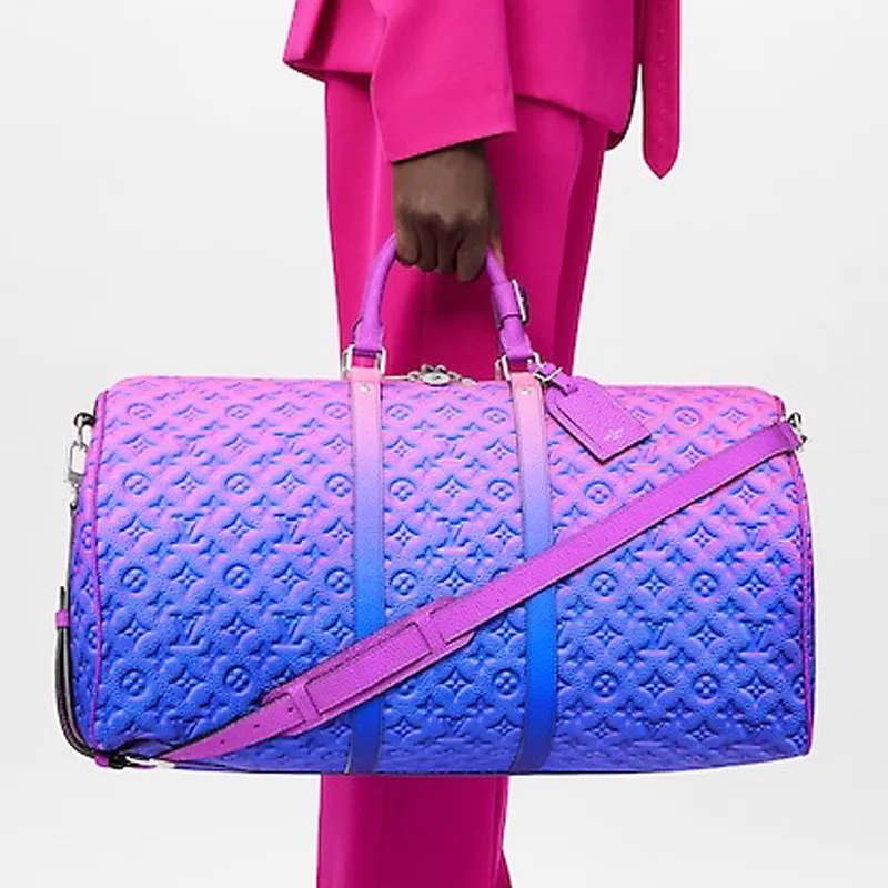 LOUIS VUITTON Keepall 50B Taurillon Illusion Blue/Pink-6