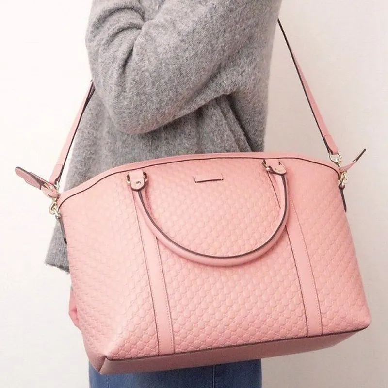 GUCCI Cow Leather Shoulder Bag Crossbody Bag Handbag Large Size Women's Pink-6