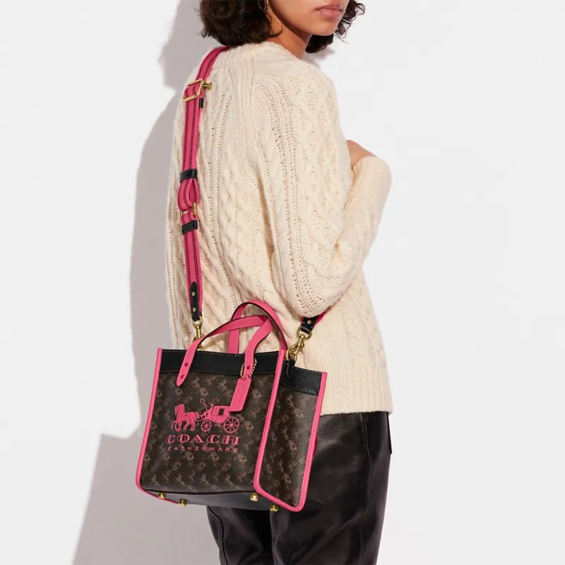 COACH Field Leather Tote Bag Shopping Bag Shoulder Bag Crossbody Bag Handbag Small Size Women's Brown & Pink Multicolor-3
