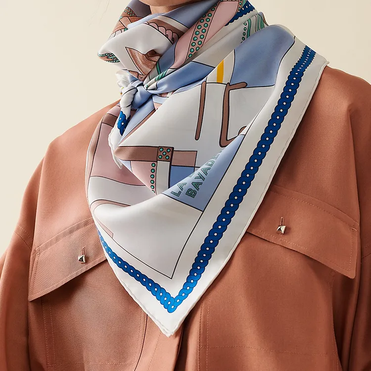 HERMES Stripes Edition Berlin Carriage Silk Scarves Women's Sky Blue-1
