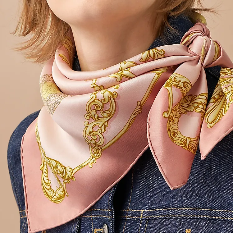 HERMES Silk Scarves Women's Gold/Pink-1