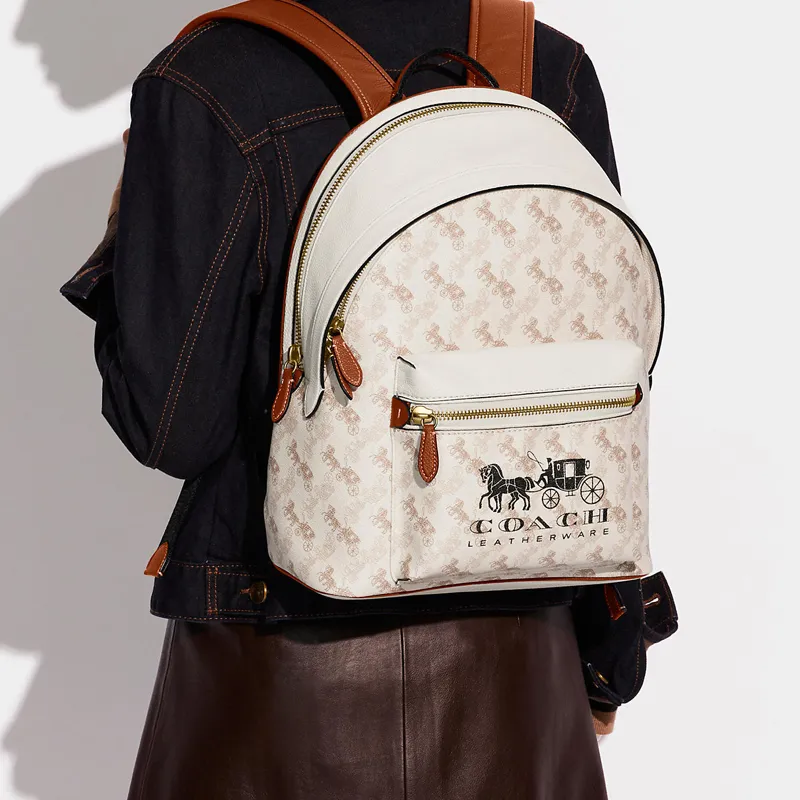 COACH Charter Canvas With Leather Backpack Large Size Women's Chalk White-3
