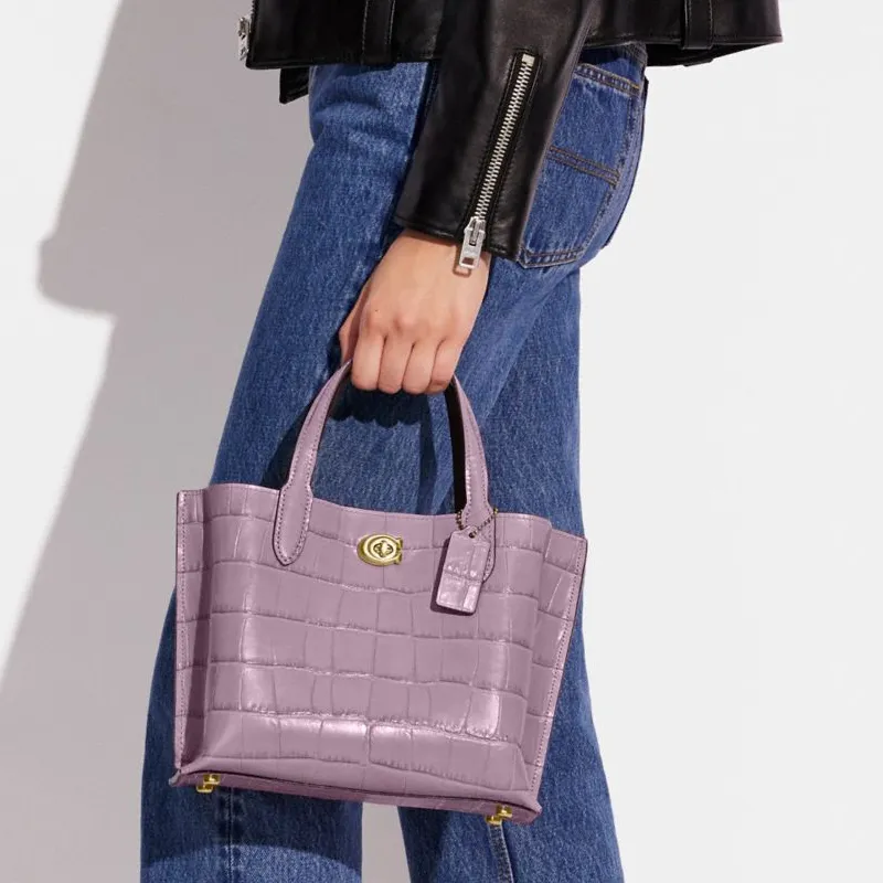 COACH Willow Leather Bucket Tote Crossbody Handbag Medium Size Women's Taro Purple-4
