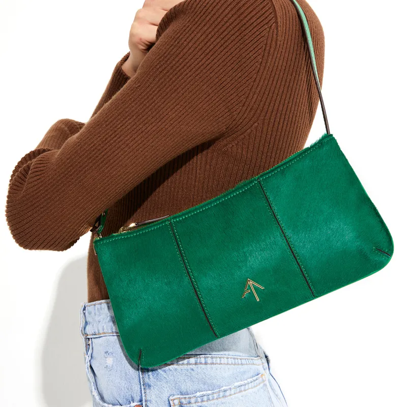 Manu Atelier PITA Series Cow Leather Shoulder Bag Hobo Crossbody Bag Women's Dark Green-3