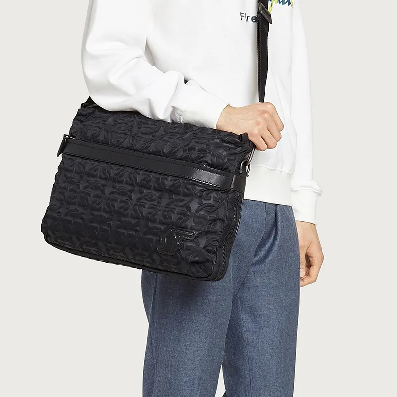 FERRAGAMO Nylon Crossbody Bag Laptop Bag Briefcase Men's Black-4
