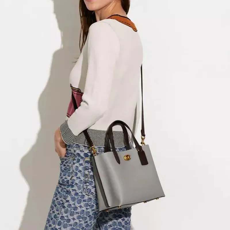 COACH Willow Leather Bucket Bag Tote Bag Shopping Bag Crossbody Bag Handbag Medium Size Women's Gray-3