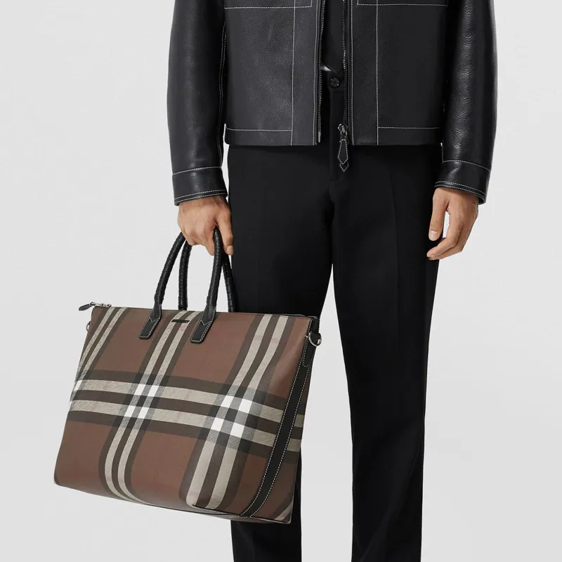 Burberry Cotton With Calfskin Travel Bag Tote Bag Shopping Bag Crossbody Bag Handbag Regular Men's Dark Birch Brown-6