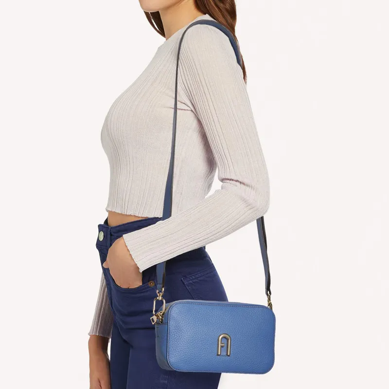 Furla Primula Grain Cow Leather Shoulder Bag, Crossbody Bag Mini Women's Navy Blue-4