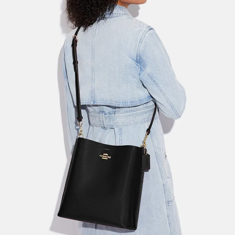 COACH Mollie Leather Bucket Bag, Handbag, Shoulder Bag, Crossbody Bag Large Size Women's Black-3