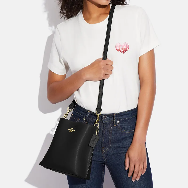 COACH Mollie Leather Bucket Bag Handbag Shoulder Bag Crossbody Bag Small Size Women's Black-3