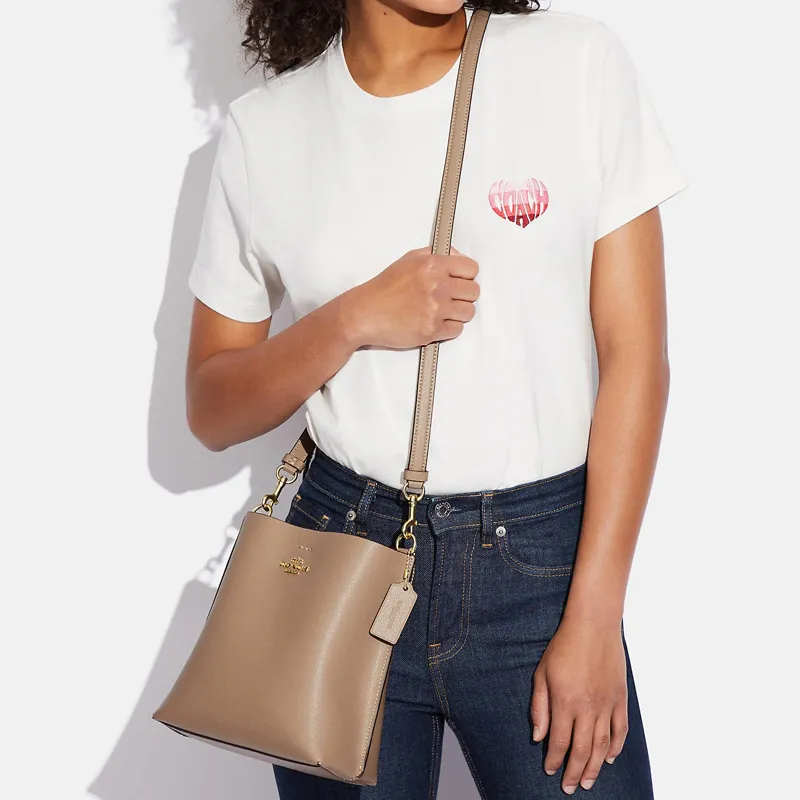 COACH Mollie Leather Bucket Bag Handbag Shoulder Bag Crossbody Bag Small Size Women's Taupe-3