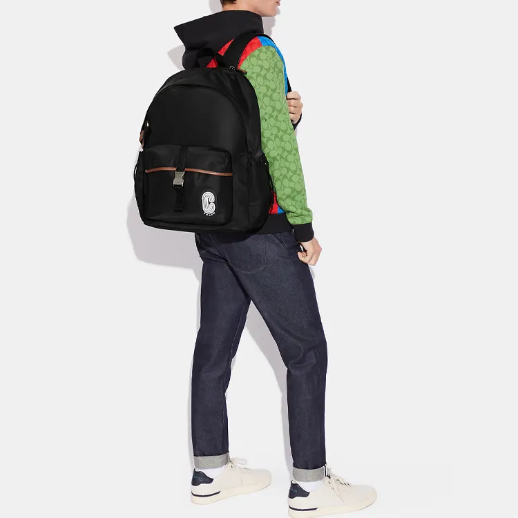 COACH Ma Nylon With Cow Leather Backpack Large Size Men's Miami Red/Black-3