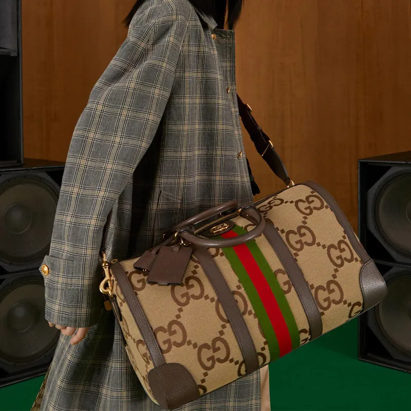 GUCCI Canvas Luggage Bag Handbags Unisex Brown-8