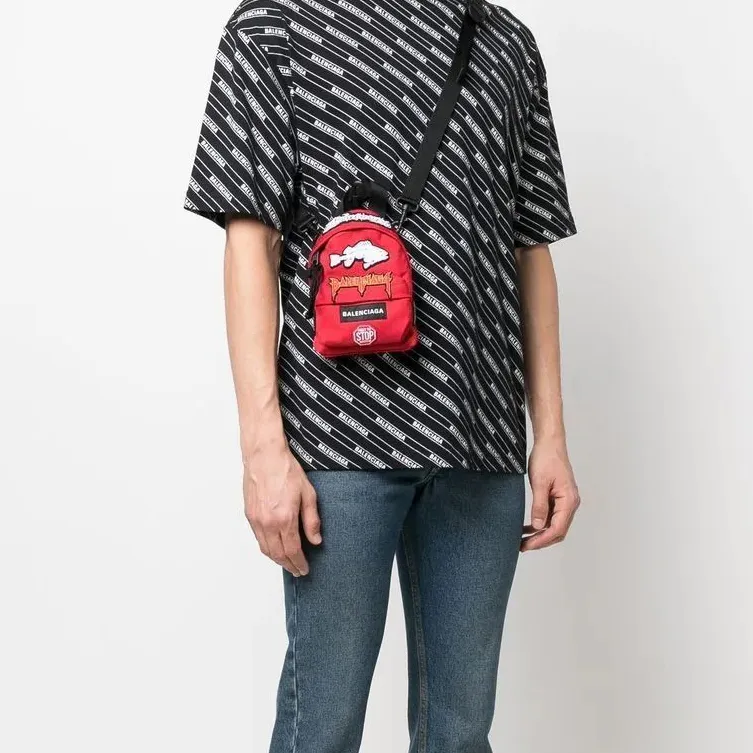Balenciaga Polyester Backpack Regular Men's Red & Black-4