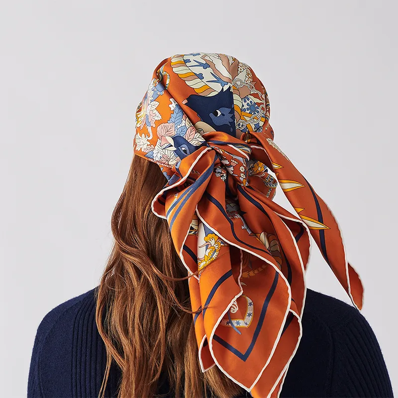 HERMES Silk Scarves Women's Orange-1